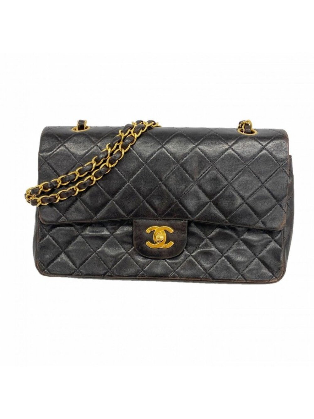 Chanel Shoulder Bag Quilted Lambskin Black Gold